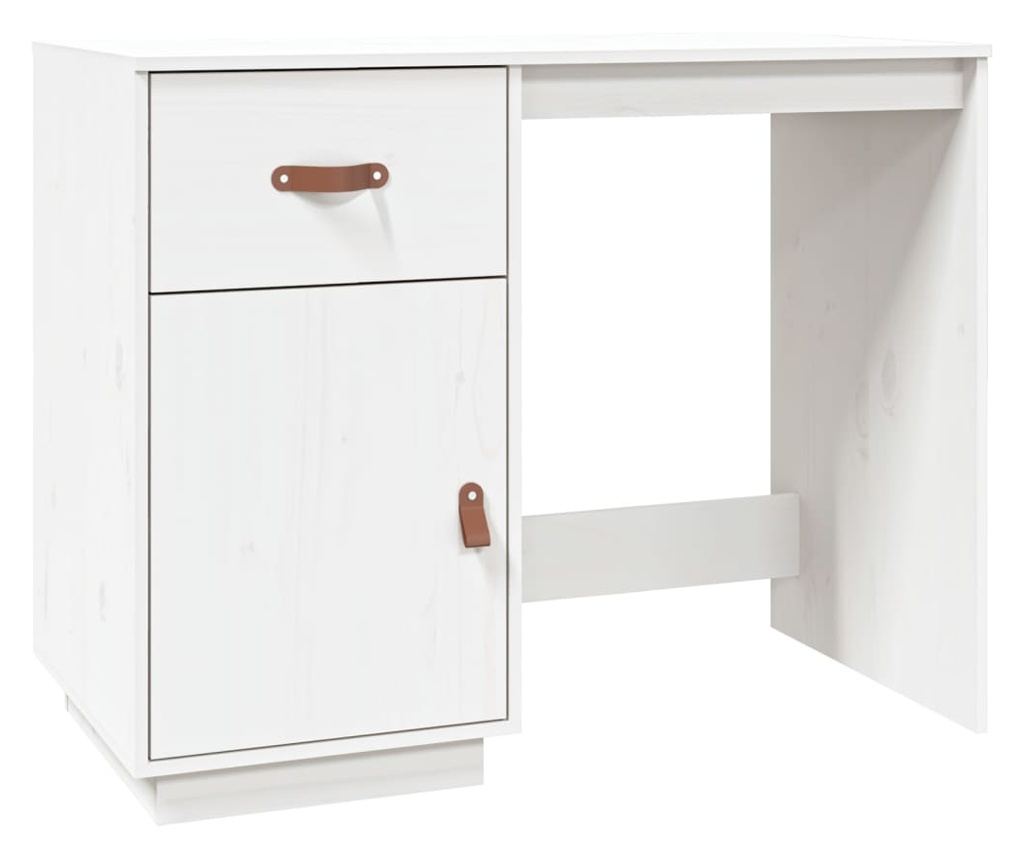 Pisalna miza z omarami, bela, 135x50x75 cm, masivni borovec - 7