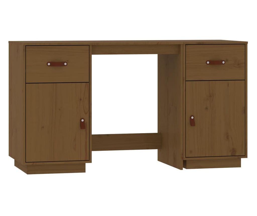 Pisarna s omaricami, medena rjava, 135x50x75 cm, masivna borovina - 2