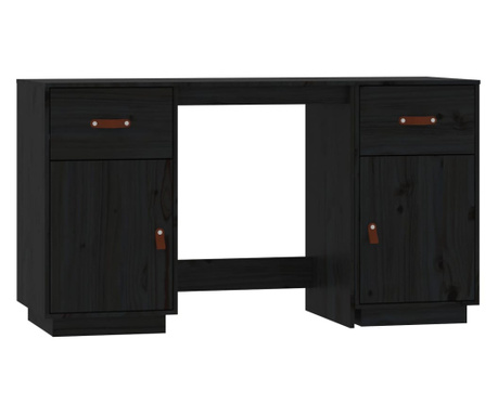 fekete tömör fenyőfa íróasztal szekrényekkel 135 x 50 x 75 cm
