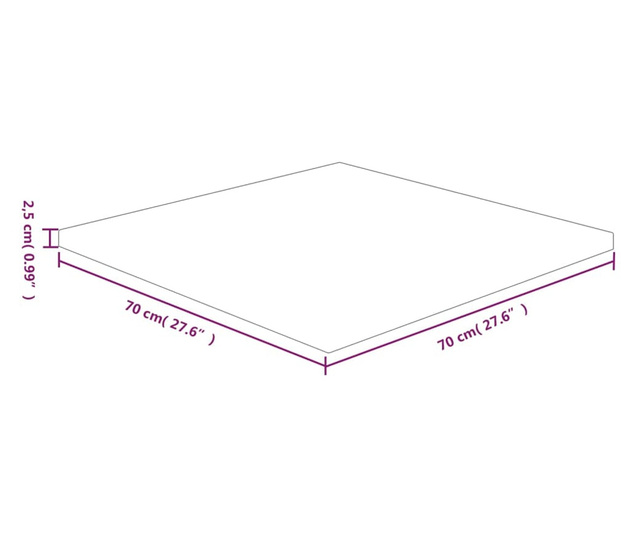 Квадратен плот за маса, 70x70x2,5 см, необработен дъб масив