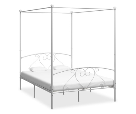 Рамка за легло с балдахин, бяла, метал, 140x200 cм