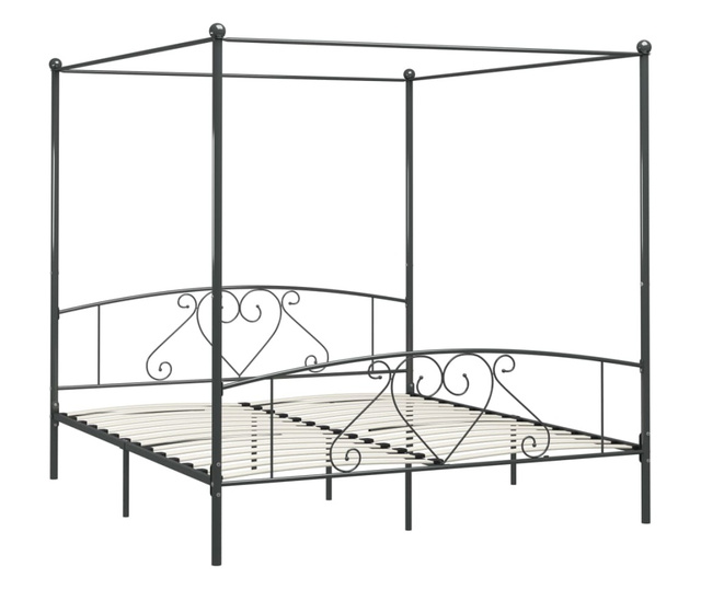 Cadru de pat cu baldachin, gri, 200 x 200 cm, metal