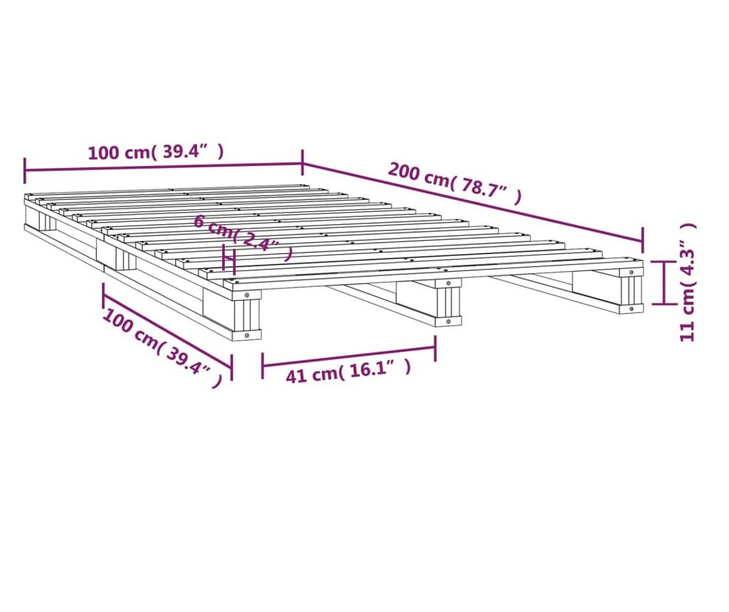 Рамка за легло, 100x200 см, масивна борова дървесина - 8