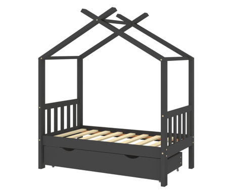 Otroški posteljni okvir s predalom temno siva borovina 70x140cm