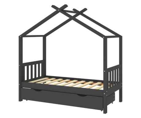 Otroški posteljni okvir s predalom temno siva borovina 80x160cm