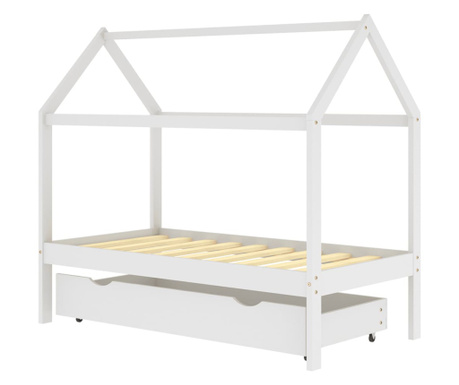 Рамка за детско легло с чекмедже, бяла, бор масив, 80x160 см
