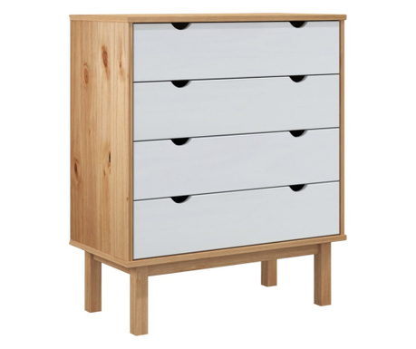 Шкаф с чекмеджета, кафяво и бяло, 76,5x39,5x90 см, бор масив