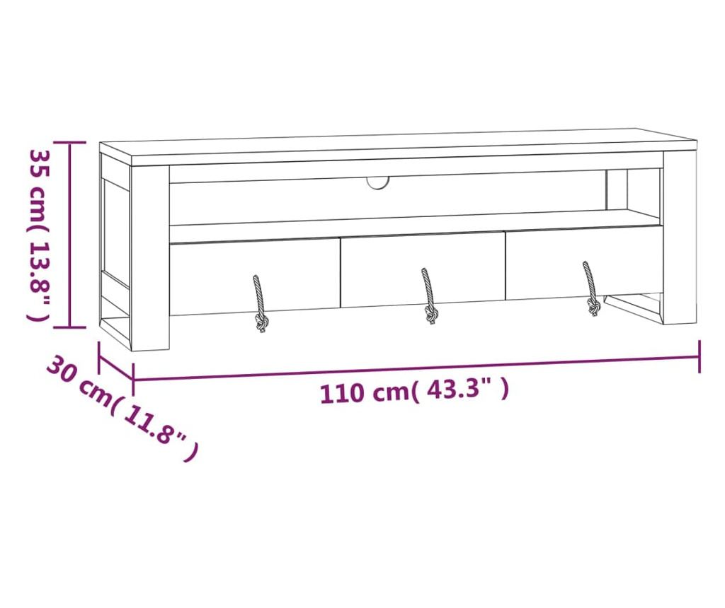 TV komoda, 110x30x35 cm, masivno teakovo leso - 8