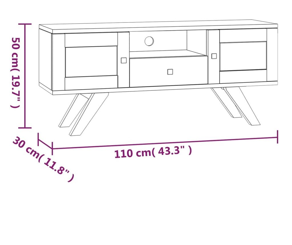 TV komoda, 110x30x50 cm, masivno teakovo leso - 8