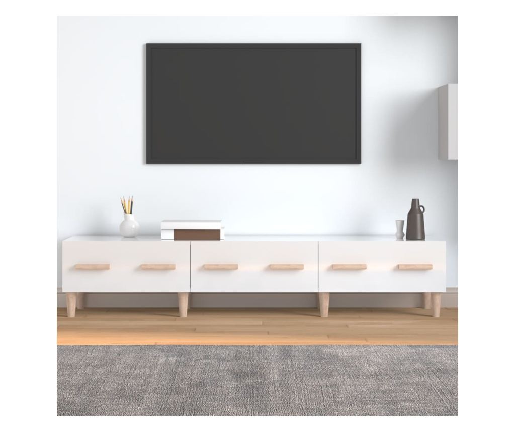 Visokosijajni beli TV regal, 150x34,5x30 cm, iverna plošča - 3