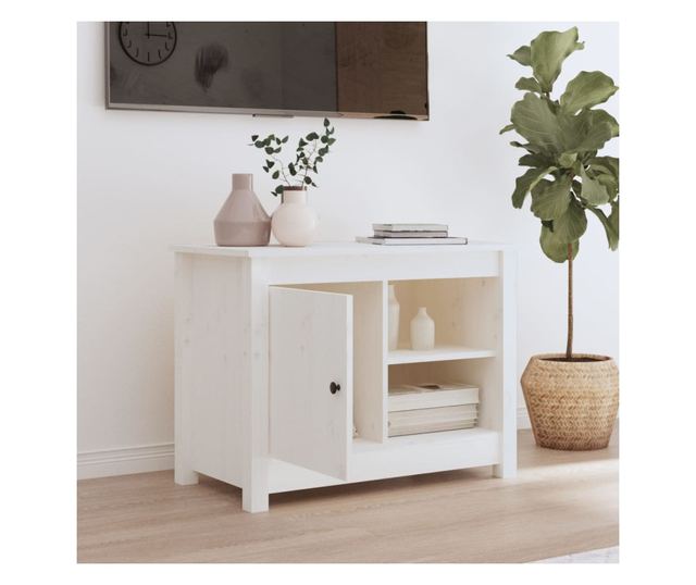 Comodă TV, alb, 70x36,5x52 cm, lemn masiv de pin