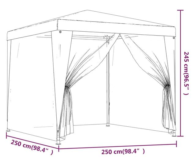 Парти шатра, 4 мрежести стени, синя, 2,5x2,5 м, HDPE