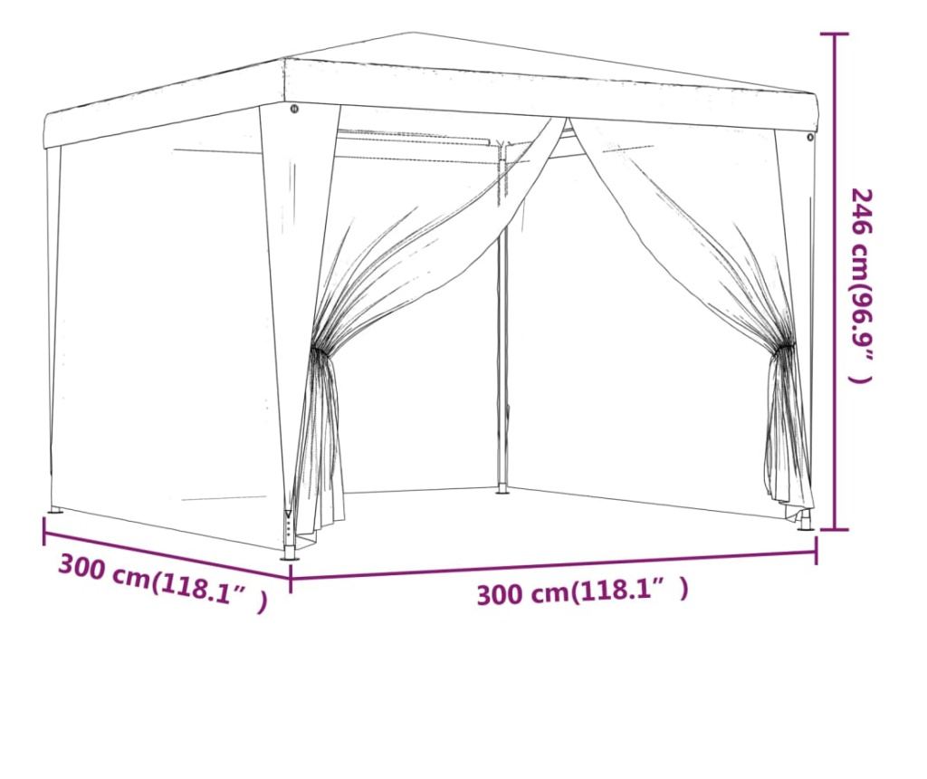 Парти шатра с 4 мрежести стени, червена, 3x3 м, HDPE - 7