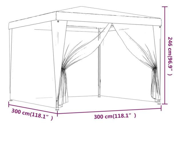 Парти шатра с 4 мрежести стени, зелена, 3x3 м, HDPE