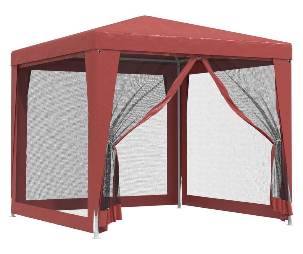 Парти шатра с 4 мрежести стени, червена, 2.5x2.5 м, HDPE - 2