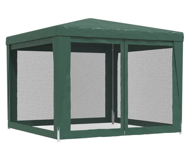 Парти шатра с 4 мрежести стени, зелена, 3x3 м, HDPE