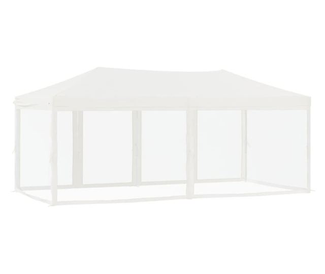 Сгъваема парти шатра със странични стени, бяла, 3x6 м