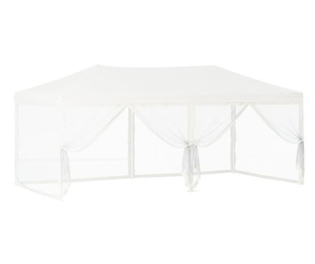 Сгъваема парти шатра със странични стени, бяла, 3x6 м