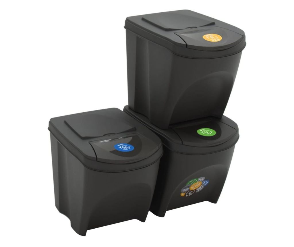 Coșuri de gunoi stivuibile 3 buc. gri 75 L polipropilenă - 2