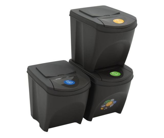 Сортиращи кофи за боклук 3 бр. сиви 75 л полипропилен