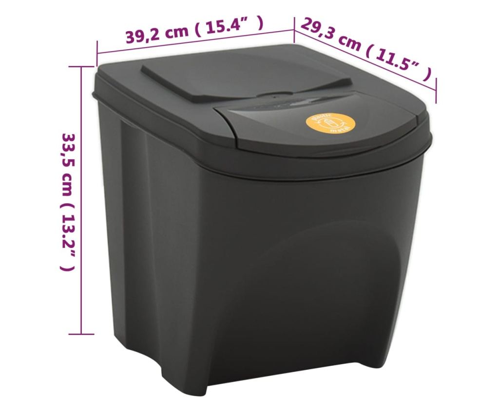 Coșuri de gunoi stivuibile 3 buc. gri 75 L polipropilenă - 9