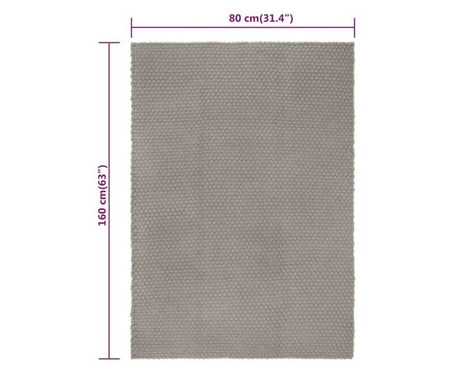 Pravokotna preproga, siva, 80x160 cm, bombaž