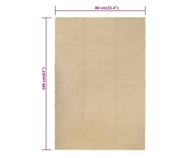 Pravokotna preproga, naravna, 80x160 cm, bombaž