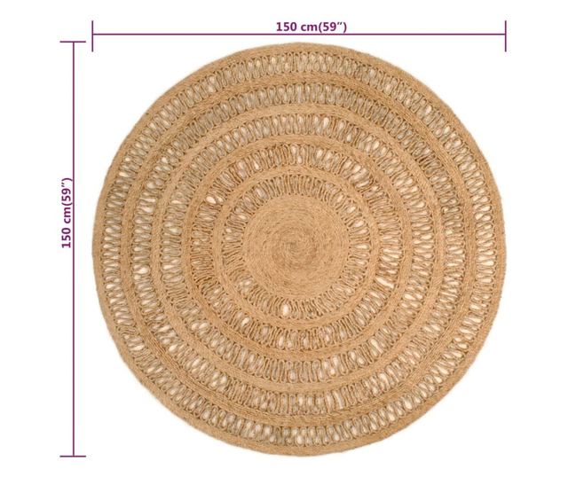 Prepletena preproga, 150 cm, juta, okrogla
