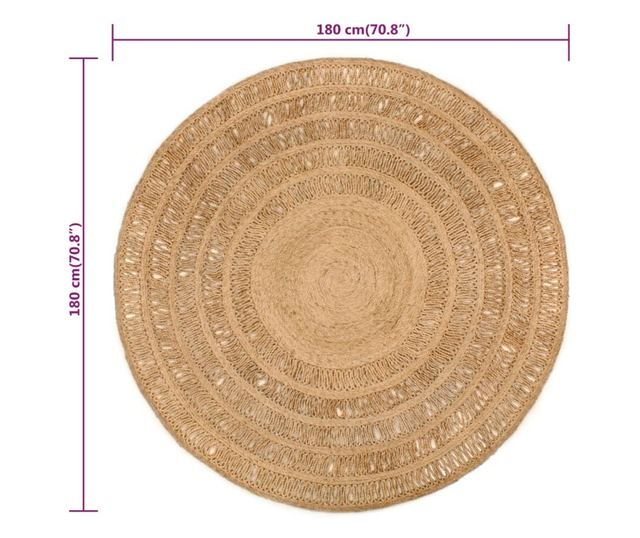 Prepletena preproga, 180 cm, juta, okrogla