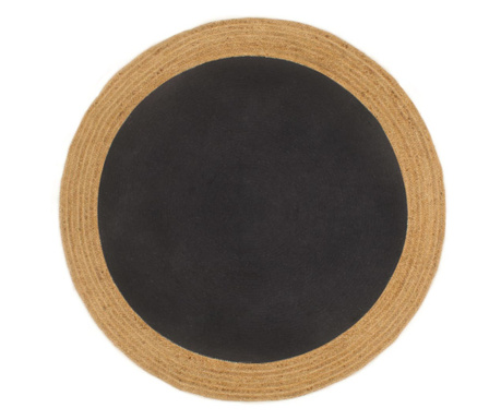 Плетен килим, черен и натурален, 120 см, кръгъл, юта и памук
