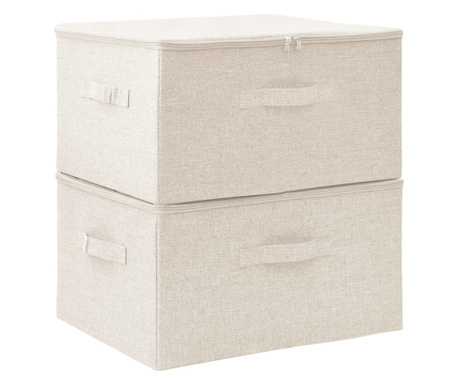 Кутии за съхранение, 2 бр, текстил, 43x34x23 см, кремави