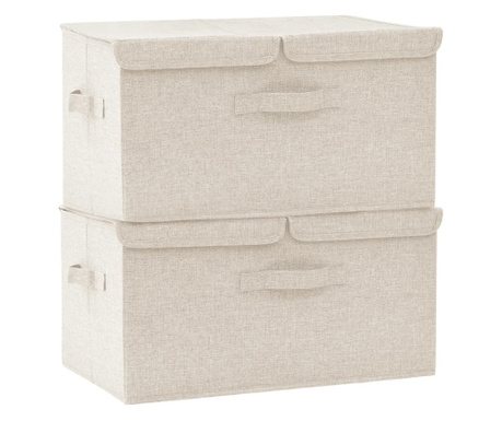 Кутии за съхранение, 2 бр, текстил, 50x30x25 см, кремави