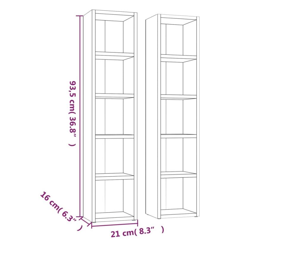 Ντουλάπια CD 2 τεμ. Sonoma Γκρι 21x16x93,5 εκ. Επεξεργασμένο Ξύλο - 6