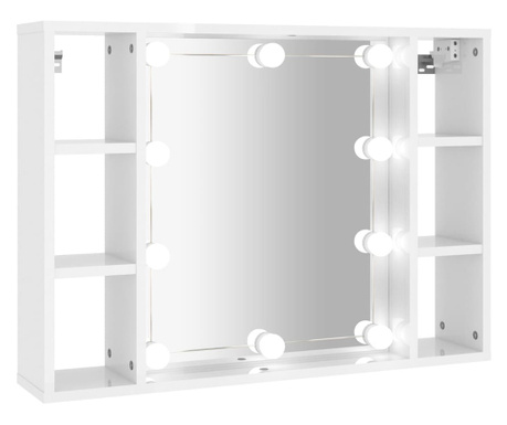 magasfényű fehér tükrös szekrény LED-ekkel 76 x 15 x 55 cm