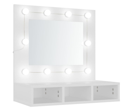 fehér tükrös szekrény LED-ekkel 60 x 31,5 x 62 cm