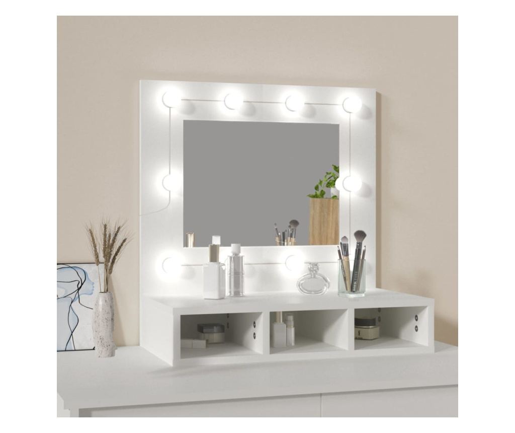 Dulap cu oglindă și LED, alb, 60x31,5x62 cm - 3