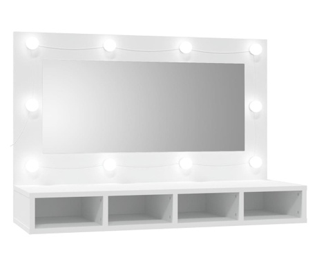 fehér tükrös szekrény LED-ekkel 90 x 31,5 x 62 cm
