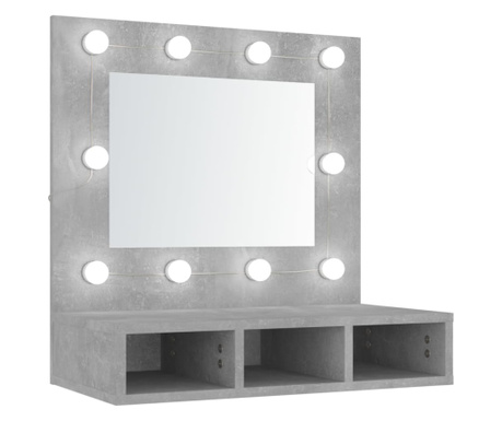 betonszürke színű tükrös szekrény LED-ekkel 60 x 31,5 x 62 cm
