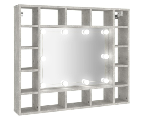betonszürke színű tükrös szekrény LED-ekkel 91 x 15 x 76,5 cm