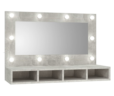 betonszürke színű tükrös szekrény LED-ekkel 90 x 31,5 x 62 cm