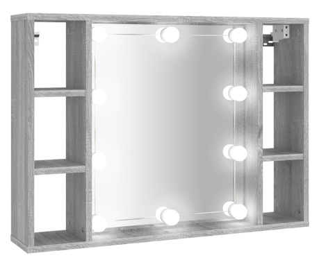 szürke sonoma színű tükrös szekrény LED-ekkel 76 x 15 x 55 cm
