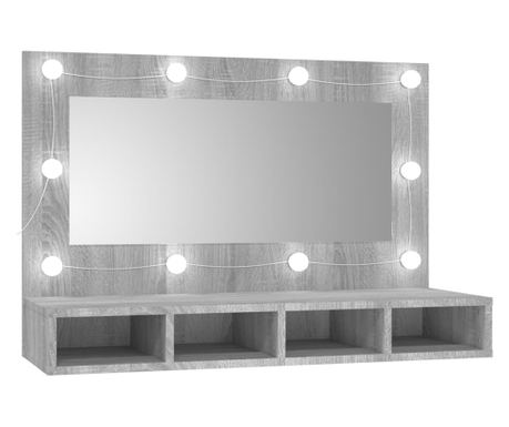 Огледален шкаф с LED, сив сонома, 90x31,5x62 см