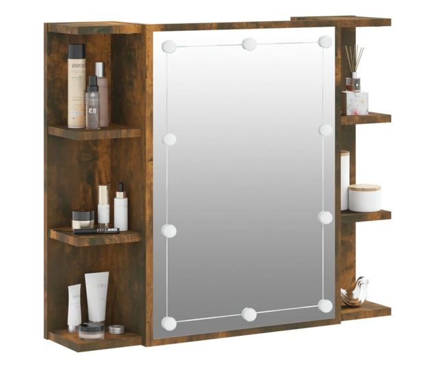 Ogledalni omarici z LED, dimljen hrast, 70x16,5x60 cm