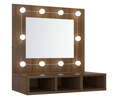 barna tölgy színű tükrös szekrény LED-ekkel 60 x 31,5 x 62 cm