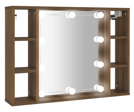 barna tölgyszínű tükrös szekrény LED-ekkel 76 x 15 x 55 cm