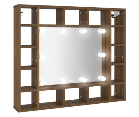 barna tölgy színű tükrös szekrény LED-ekkel 91 x 15 x 76,5 cm