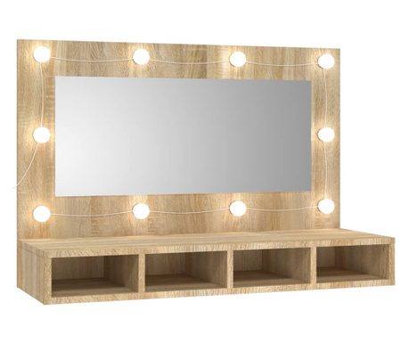 sonoma-tölgyszínű tükrös szekrény LED-ekkel 90 x 31,5 x 62 cm
