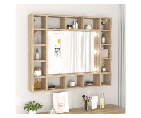 LED Ormarić s Ogledalom, Sonoma Hrasta, 91x15x76,5 cm