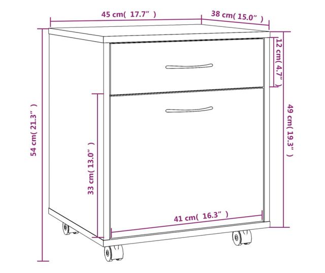 Szafa na kółkach, dąb dymny, 45x38x54 cm, drewno przetworzone