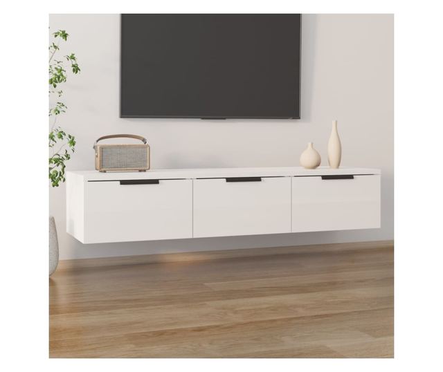 Stenska omarica visok sijaj bela 102x30x20 cm konstruiran les